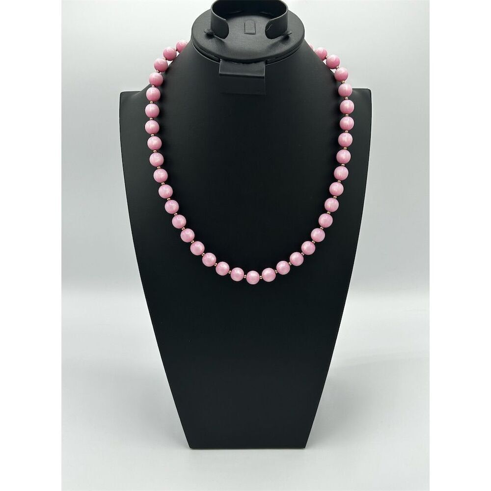 Vintage Pink Beaded Necklace with Silver Tone Bead Spacers Women's Jewelry
